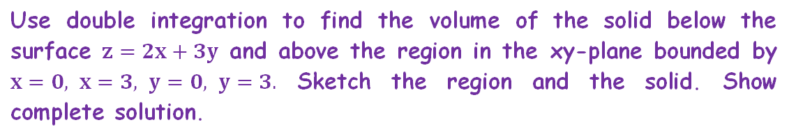 Solved Use double integration to find the volume of the | Chegg.com