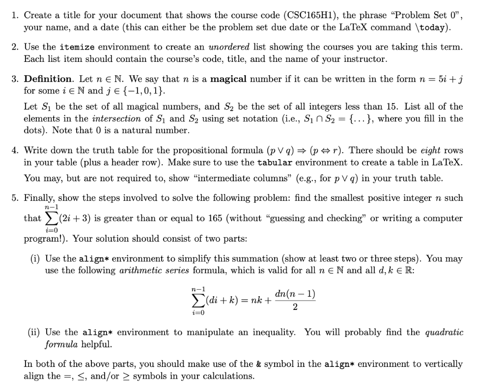 Solved complete the questions in latex format % CSC165