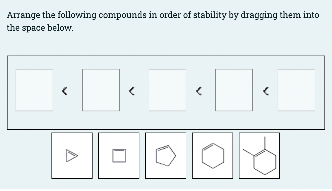 Solved Arrange the following compounds in order of stability | Chegg.com