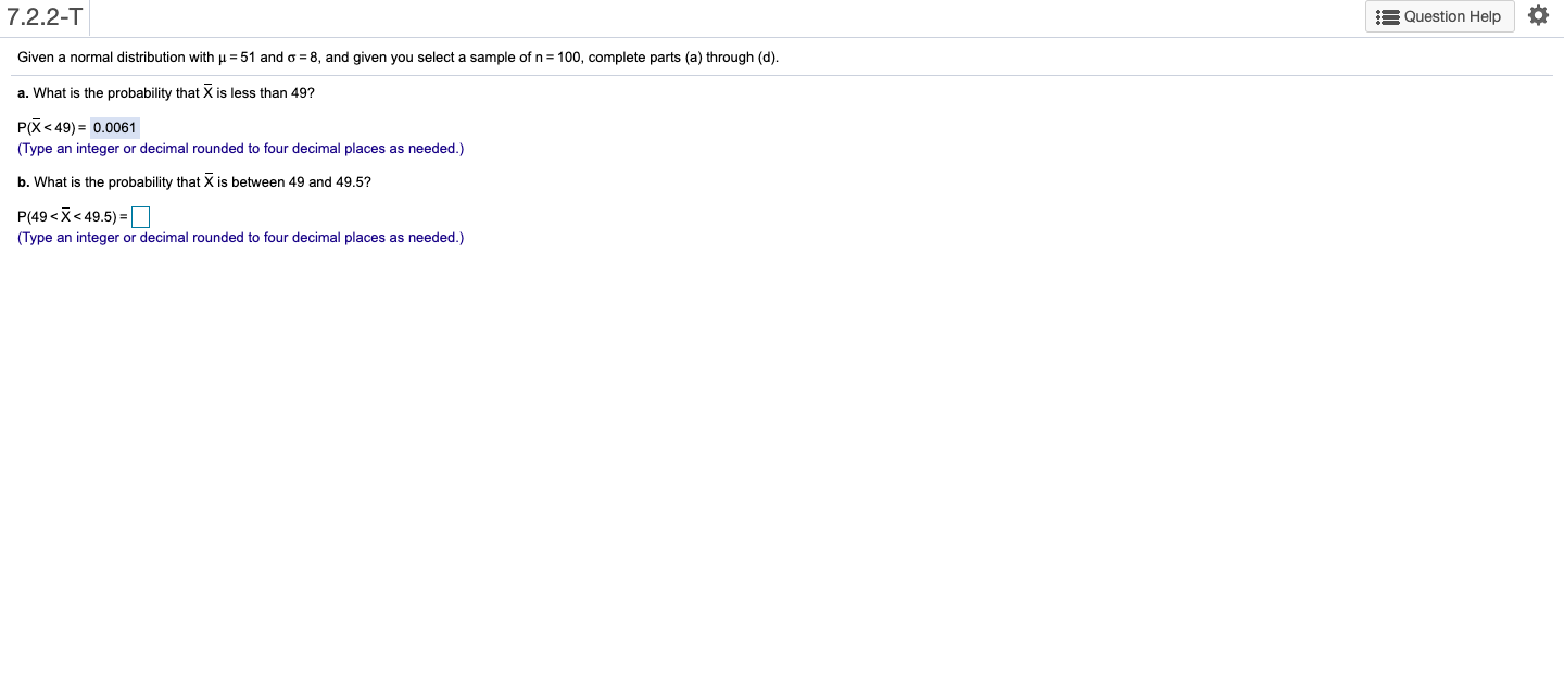 Solved 7.2.2-T Question Help O Given a normal distribution | Chegg.com