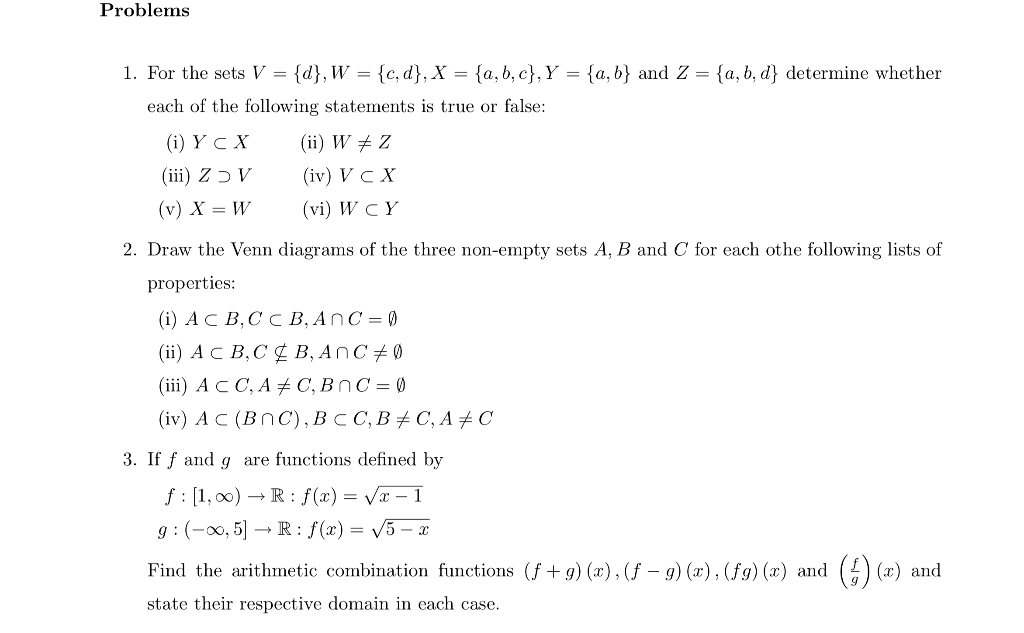 Solved Problems 1 For The Sets V D W C D X Chegg Com