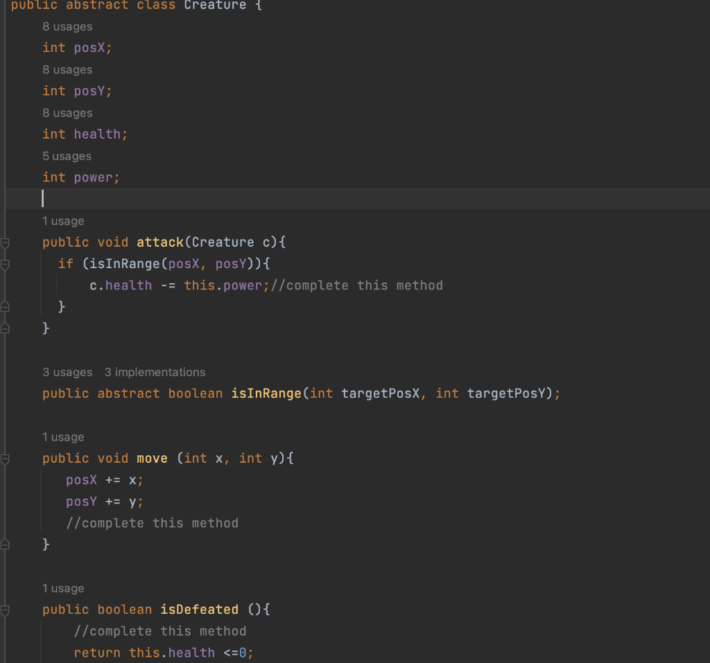 Solved Help me with my coding, i success for creature but | Chegg.com