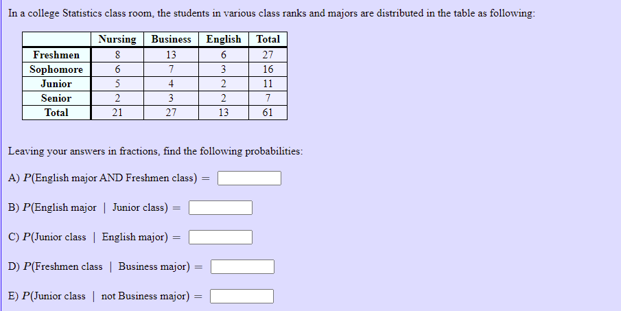 Solved In a college Statistics class room, the students in | Chegg.com