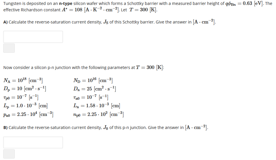 Solved Tungsten Is Deposited On An N Type Silicon Wafer W Chegg Com