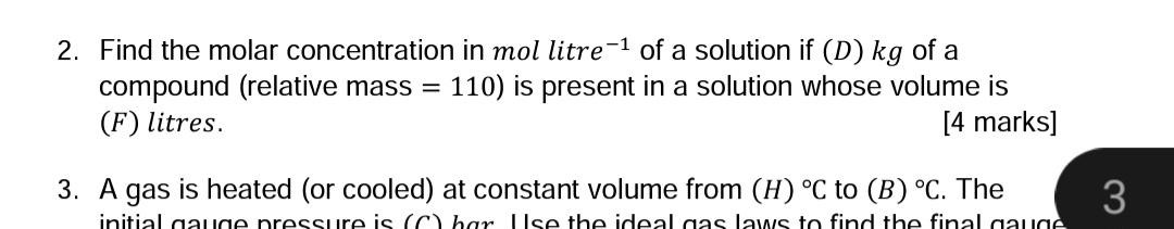 Solved 2. Find the molar concentration in mol litre −1 of a | Chegg.com