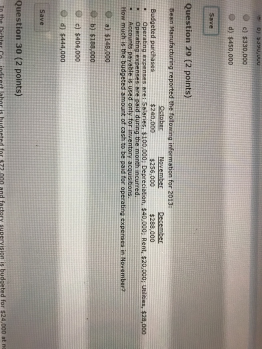 Solved Bean Manufacturing reported the following information