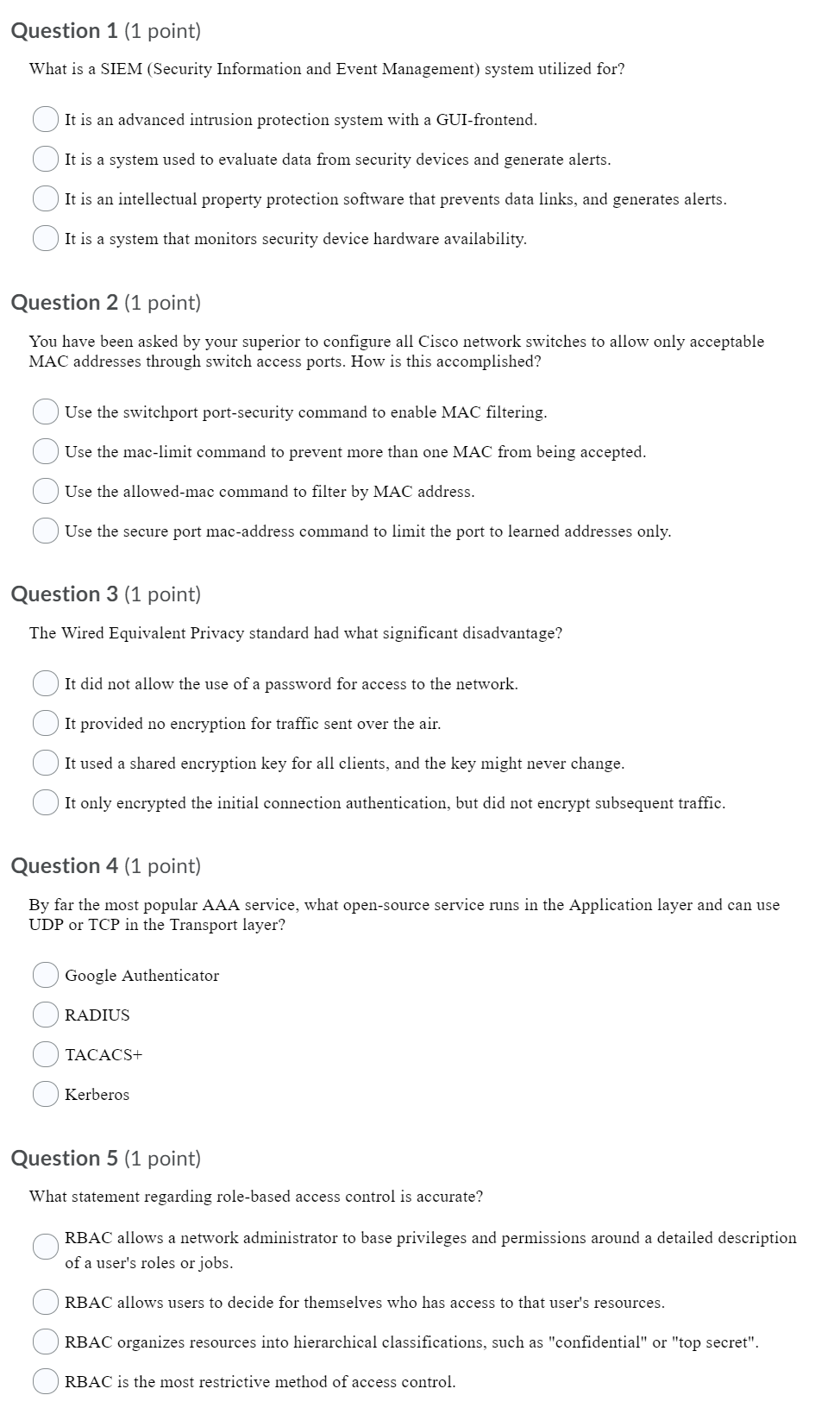 Solved Question 1 1 point What is a SIEM Security Chegg