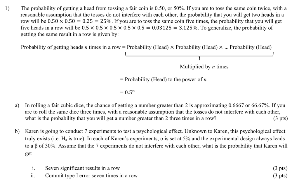 Solved 1 The probability of getting a head from tossing a Chegg