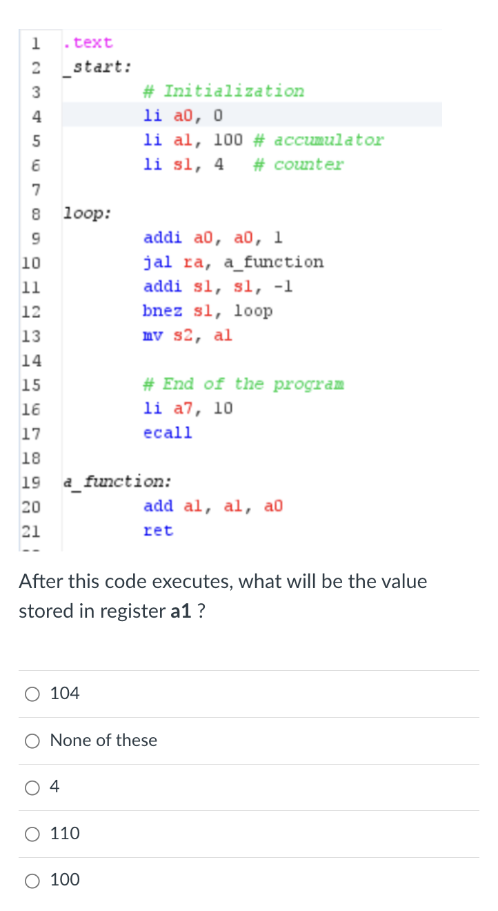 Solved . text start: \# Initialization 1iaO,0 1i al, 100 \# | Chegg.com