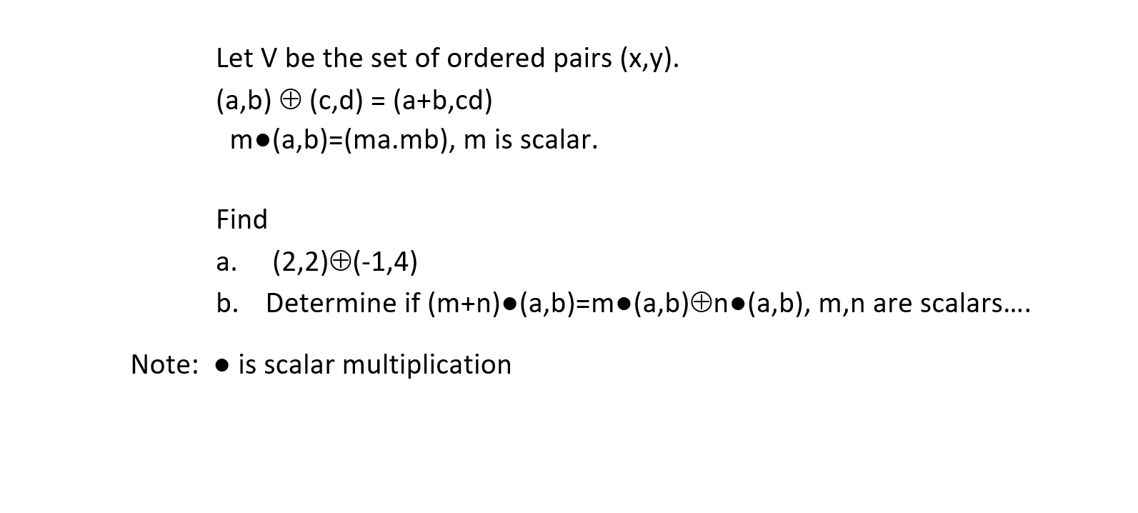 Solved Let V Be The Set Of Ordered Pairs (x,y). (a,b) = | Chegg.com