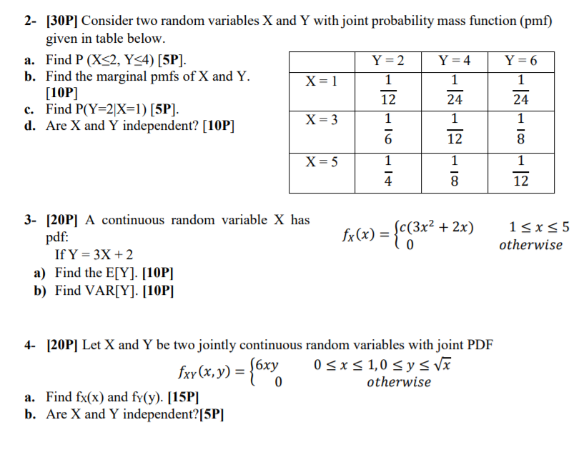 Solved 2 30p Consider Two Random Variables X And Y With Chegg Com