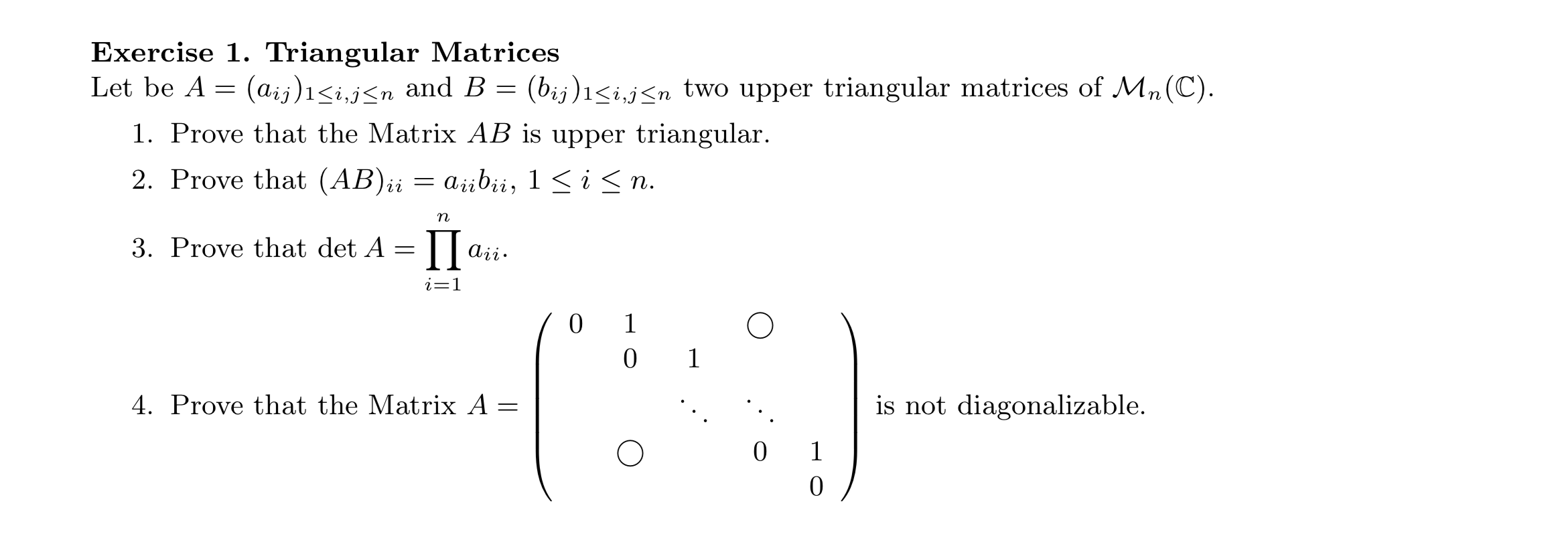 Solved Exercise 1 Triangular Matrices Let Be A Aij 1≤i J≤n