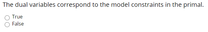 Solved The dual variables correspond to the model | Chegg.com