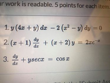 Solved Ur Work Is Readable 5 Points For Each Item 1 Y 4x Chegg Com