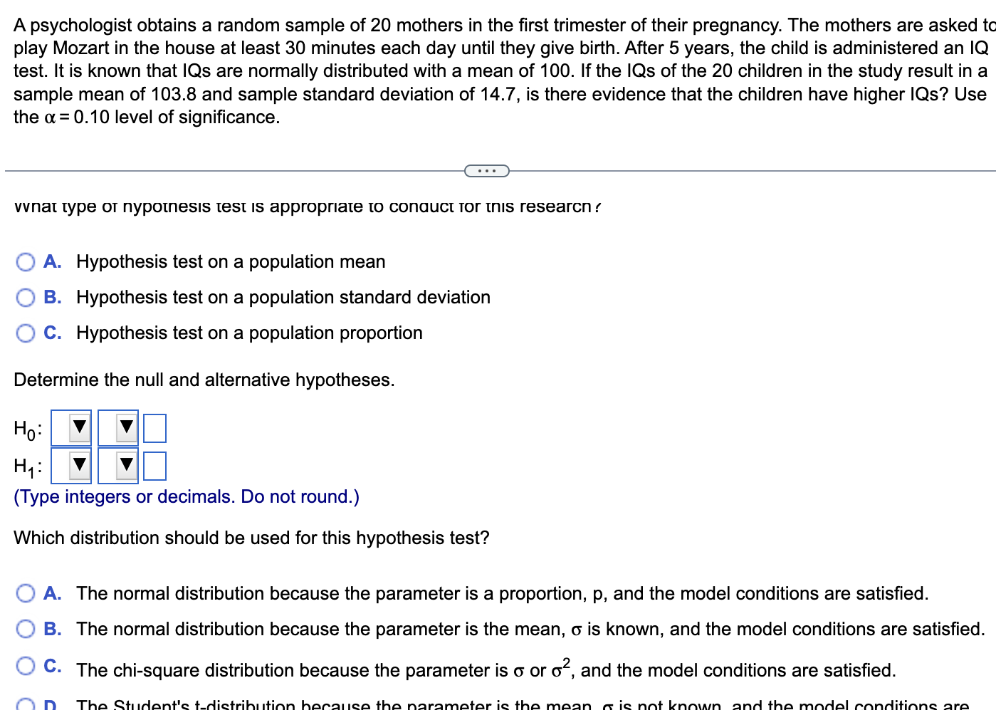 Solved A psychologist obtains a random sample of 20 mothers
