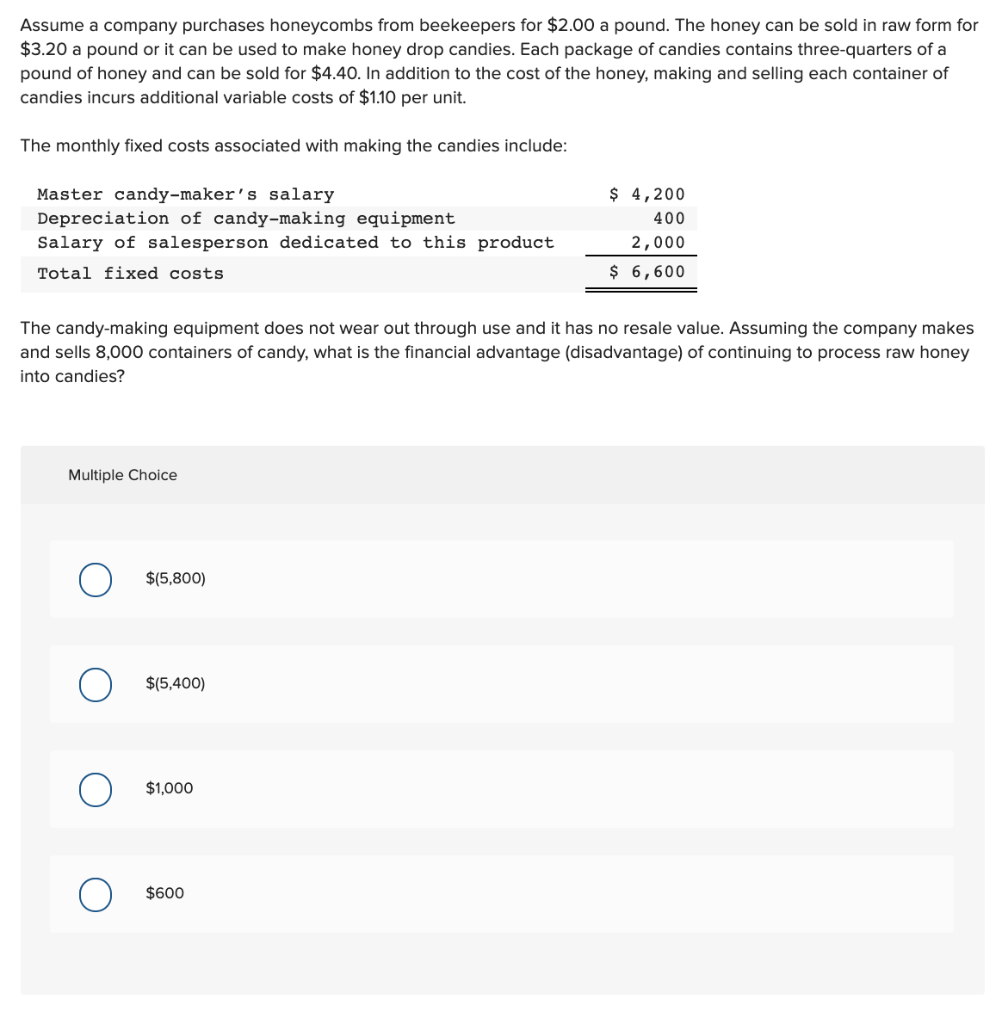 Solved Assume a company purchases from beekeepers