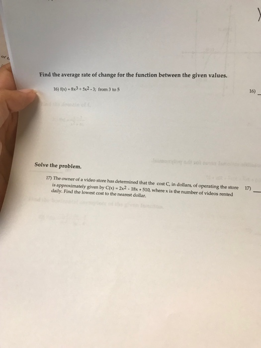 Solved Find the average rate of change for the function