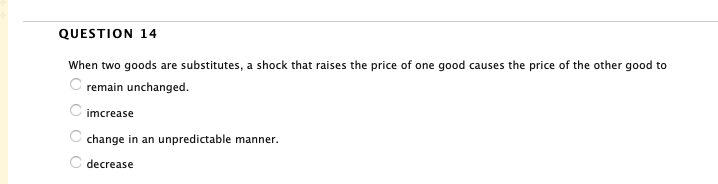 Solved QUESTION 14 When two goods are substitutes, a shock | Chegg.com