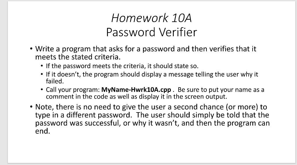 Solved Homework 10A Password Verifier Imagine You Are | Chegg.com