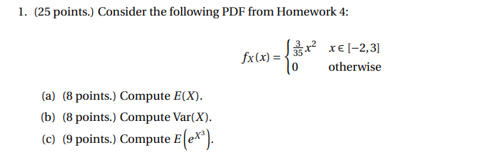 Solved 1. (25 points.) Consider the following PDF from | Chegg.com