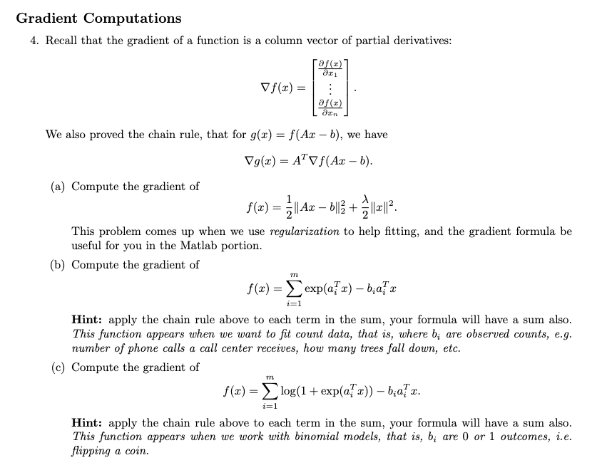 Solved Gradient Computations 4. Recall that the gradient of | Chegg.com