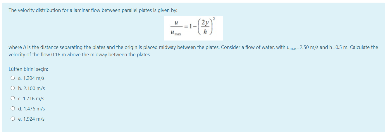 Solved The velocity distribution for a laminar flow between | Chegg.com