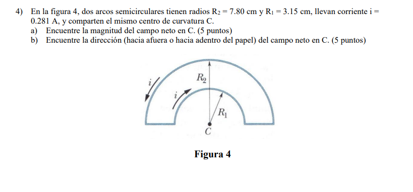 4) En la figura 4, dos arcos semicirculares tienen radios \( \mathrm{R}_{2}=7.80 \mathrm{~cm} \) y \( \mathrm{R}_{1}=3.15 \ma