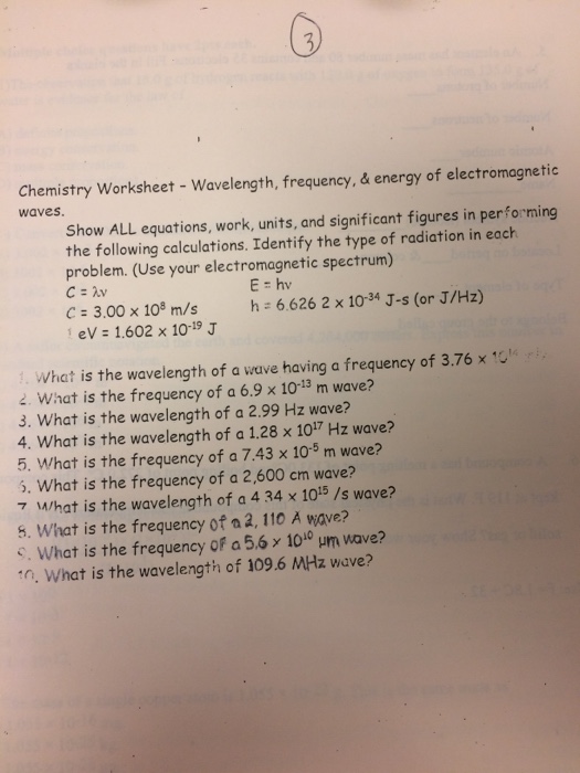 Wavelength And Frequency Worksheet Chemistry