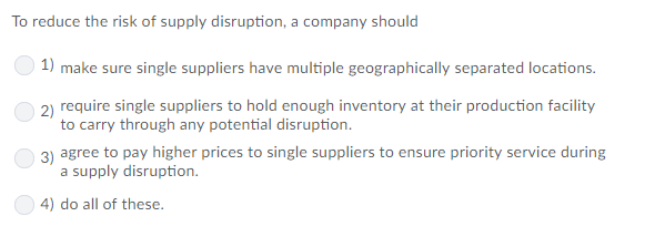 Solved To reduce the risk of supply disruption, a company | Chegg.com