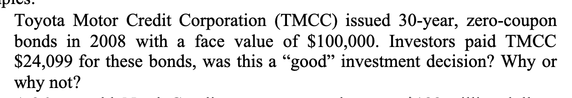 Solved Toyota Motor Credit Corporation (TMCC) issued | Chegg.com