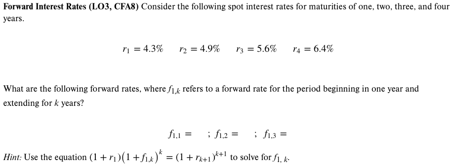 Solved Forward Interest Rates (LO3, CFA8) Consider the | Chegg.com