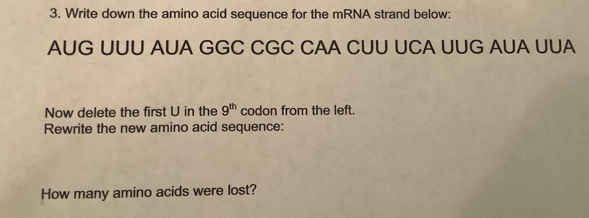 Solved 28. Write down the amino acid sequence for the mRNA  Chegg.com