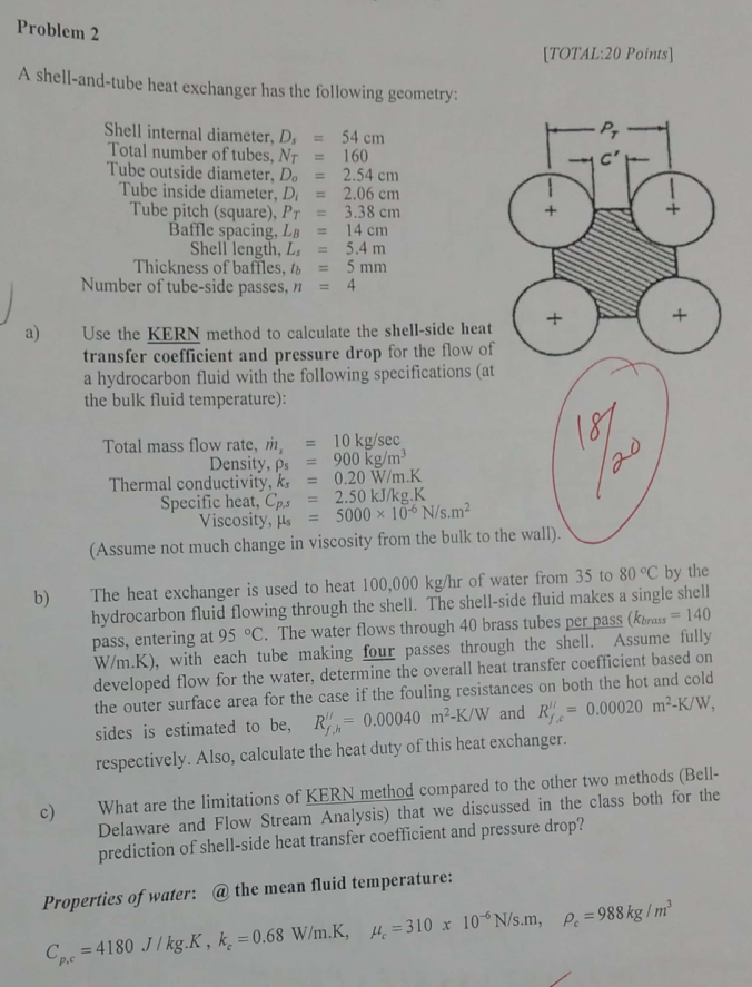 Problem 2 Total Points A Shell And Tube Heat Chegg Com