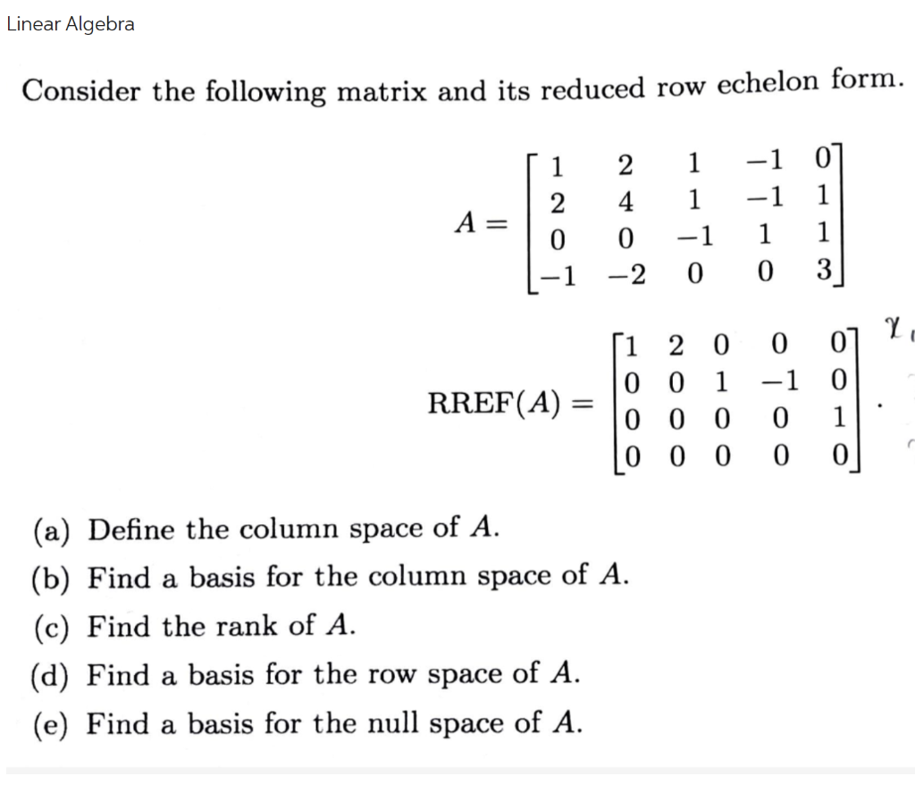 Solved How can I find rank of A basis for the row space of