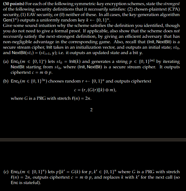 Solved (30 points) For each of the following symmetric-key | Chegg.com