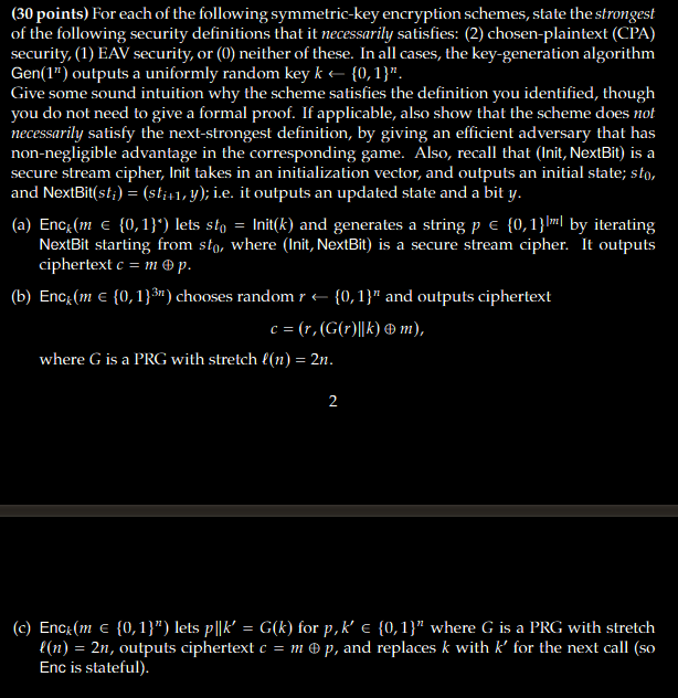 Solved (30 Points) For Each Of The Following Symmetric-key | Chegg.com