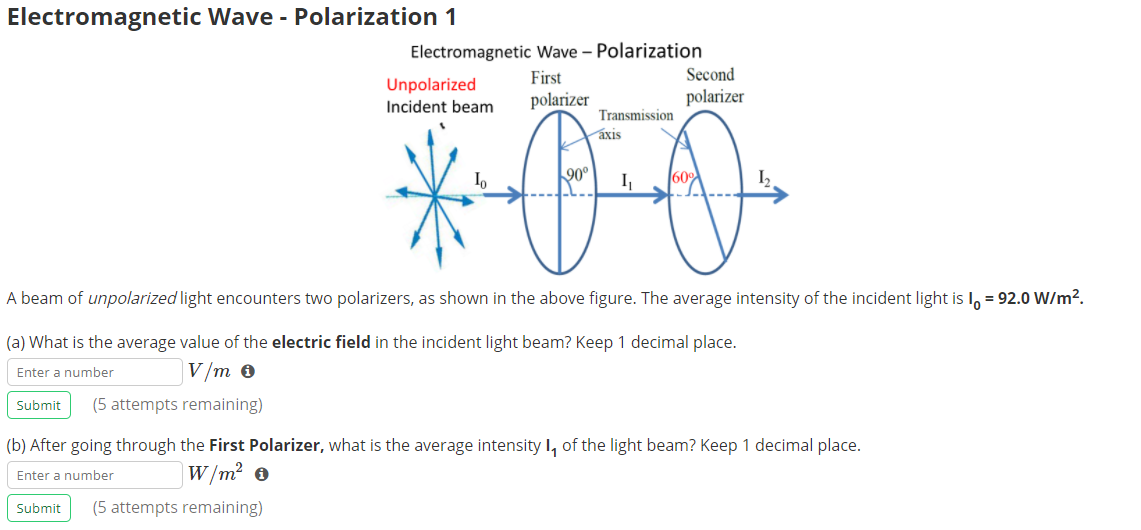 Solved Electromagnetic Wave - Polarization 1 Electromagnetic | Chegg.com