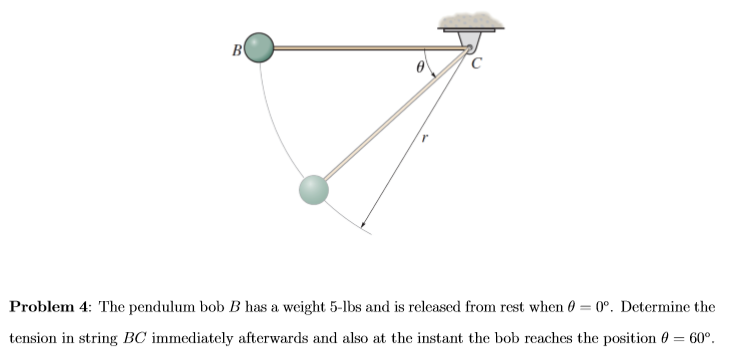 Solved Problem 4: The pendulum bob B has a weight 5-lbs and | Chegg.com