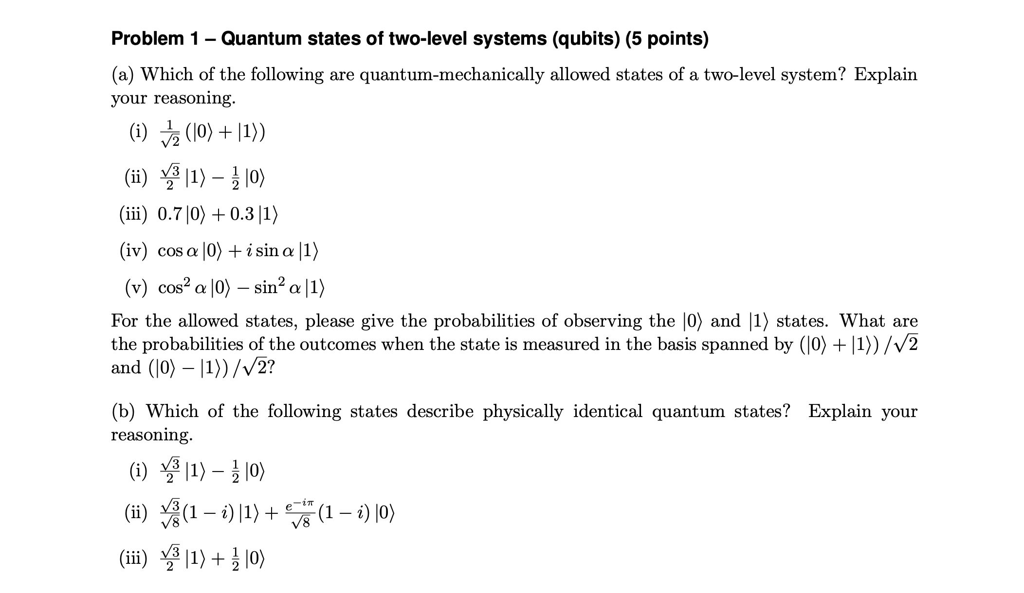 Solved Problem 1 - ﻿Quantum states of ﻿two-level systems | Chegg.com