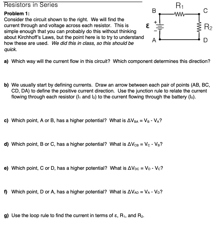 Solved R1 B C Resistors in Series Problem 1: Consider the | Chegg.com