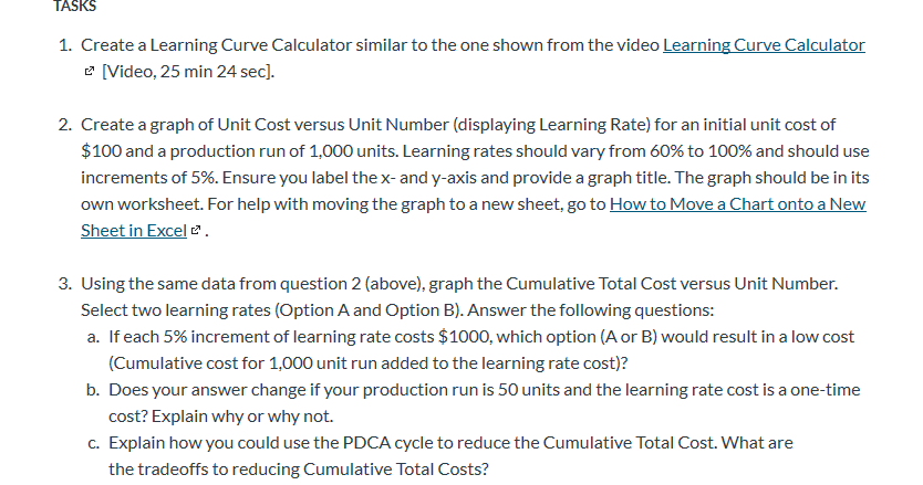 TASKS 1. Create a Learning Curve Calculator similar | Chegg.com