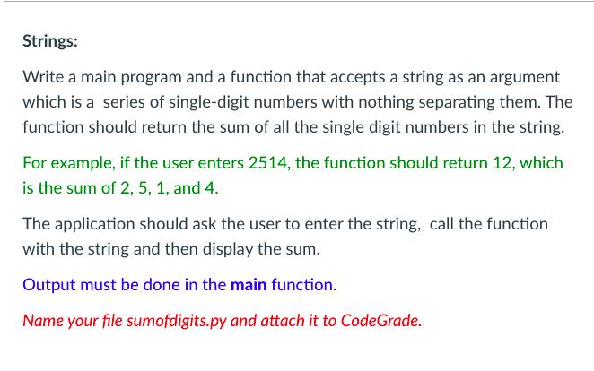 Solved Strings: Write a main program and a function that | Chegg.com