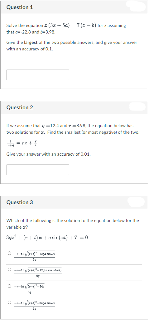 Solved Question 1 Solve the equation 2 (3x + 5a) = 7 (x – b) | Chegg.com
