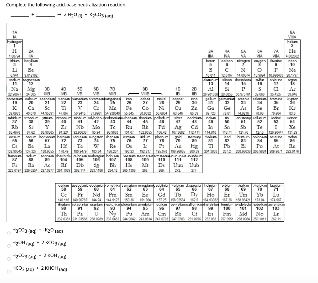 Solved Complete the following acid-base neutralization | Chegg.com