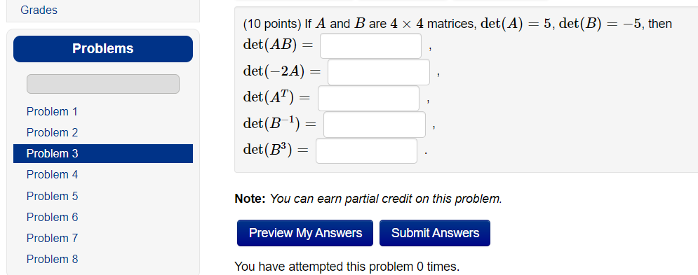 Solved (10 Points) If A And B Are 4×4 Matrices, | Chegg.com