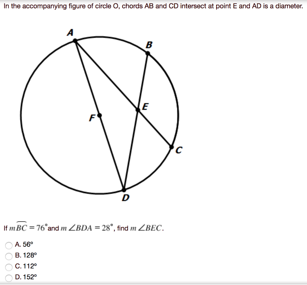 Solved In The Accompanying Figure Of Circle O Chords Ab And