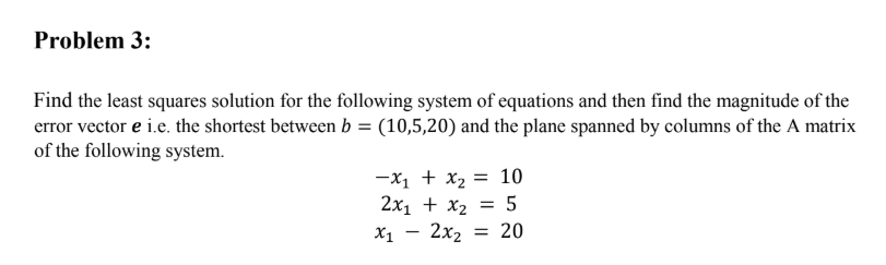 Solved Problem 3: Find the least squares solution for the | Chegg.com