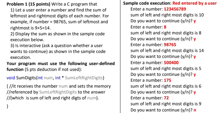Solved Problem 1 (15 points) Write a C program that Sample | Chegg.com