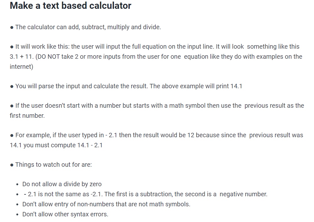 Solved Make a text based calculator . The calculator can | Chegg.com