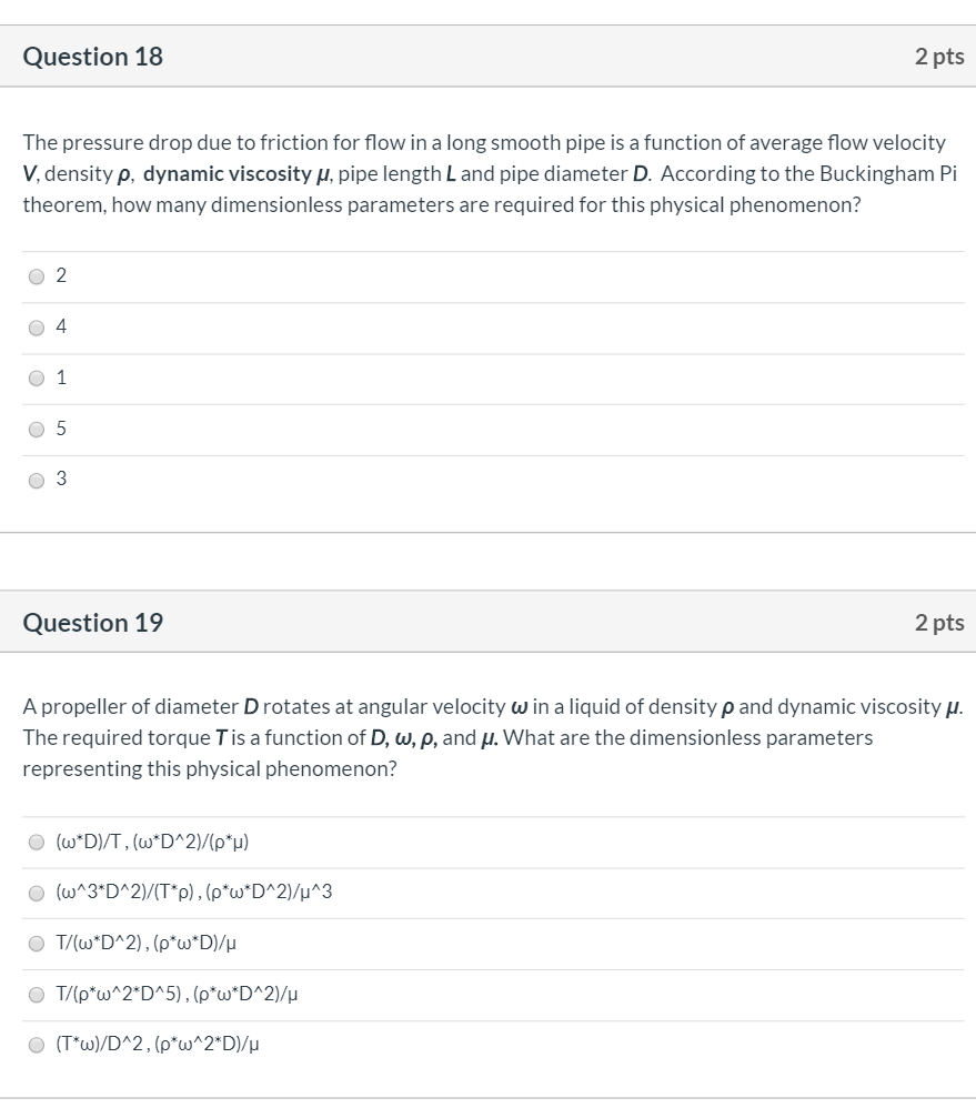 Solved Question 18 2 pts The pressure drop due to friction | Chegg.com